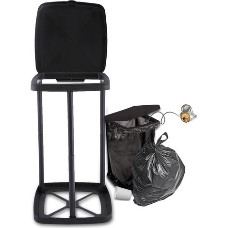 1 - Support Sac Poubelle - Porte Sac Poubelle - Réglable En Hauteur Avec Couvercle - Pour Déchets Résiduels Et Plastiques - Usage Intérieur Et Extérieur - Noir - 70x35x30cm (1/5)