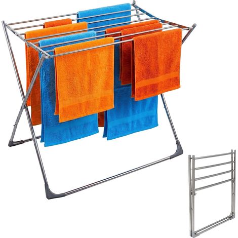 Séchoir à linge pliable Relaxdays, 8 barres, H x l x P : 77 x 86 x 57 cm, acier inox, gain de place, argent (1/5)