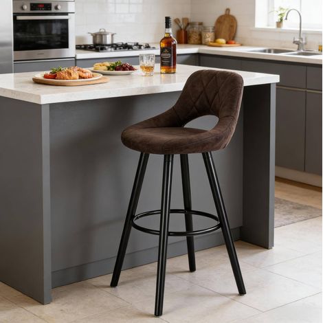 Chaise de bar en tissu, dossier et accoudoirs, marron foncé HAVRYA (1/5)