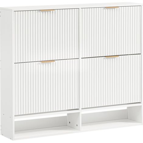 Armoire à chaussures 120 x 24 cm avec façade rainurée, réglable en hauteur et protection anti-basculement, avec surface déco blanche (1/5)