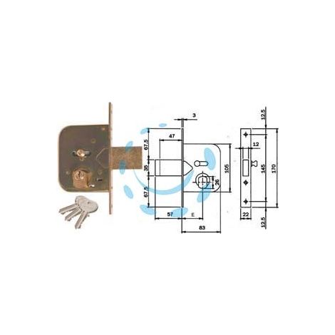 SERRATURA DA INFILARE PER CANCELLI CATEN. PROL. E SCR. CON NOTTOL. 604 - mm.45 (604451)