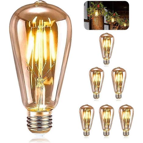 Lot de 6 ampoules vintage E27, LED ST64, lampe décorative rétro Edison, filament blanc chaud 4W pour restaurant (1/5)