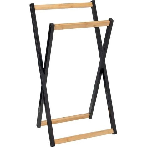 Porte-serviette - JUANIO - Pliable - Bambou - 44x40x82 cm - Naturel/Noir (1/4)