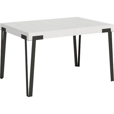 Petite table extensible carrée blanche et pieds métal anthracite 90 à 246cm Konta (1/5)