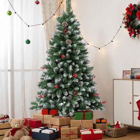 Sapin de Noël Artificiel 240CM, 1400 Branches, avec Pommes de Pin et Baies Rouges, Matériel PVC Arbre de Noël, avec Socle en Métal, Décoration de Noël réutilisable (1/5)
