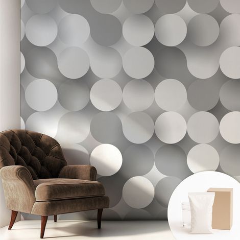 Tapete Vliestapete mit Kleber modern - Wanddeko für Küche - Klebefolie Wand - luxus Look Graue Kreise 250x250 cm (1/5)