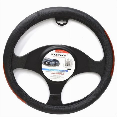 MaxTech - Coprivolante Universale Per Auto Fodera Sterzo 38cm Nero Dettagli Laterali Cv-24 - (1/3)