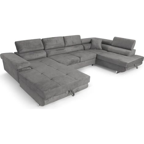 Ecksofa Aller U XXL-Ecksofa mit Schlaffunktion und zwei Bettkastenin Grau, rechte Seite