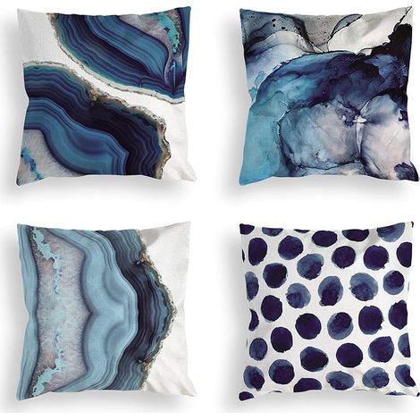 Housses de coussin décoratives, housse de coussin carrée bleue 45 x 45 cm, motif marbre bleu marine et or, lot de 4 taies d'oreiller décoratives. (1/5)