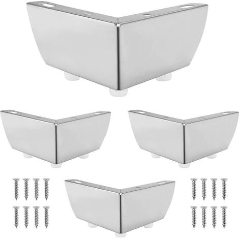 Ensemble de pieds de meubles modernes en métal argenté de 5 cm (2 pouces), comprenant les vis de montage, en forme de L, compatibles avec les chaises, tables, armoires, canapés, bancs, supports TV, et (1/5)