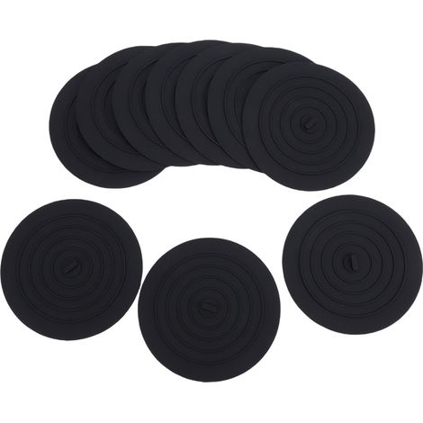 Lot de 10 bouchons d'éviers en silicone bouchon de bonde anti-cheveux couvre-évacuation accessoires cuisine salle de bain baignoire noir (1/5)