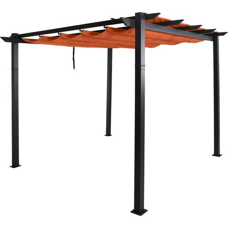 Pergola in alluminio HHG-024, gazebo da giardino, struttura stabile 8cm tetto scorrevole UV50+ 3x3m, arancione