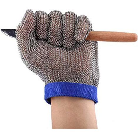 Gants de protection anti-coupure en acier inoxydable – Taille XL, bleu, 1 paire – Pour huîtres, boucherie et découpe précise (1/2)
