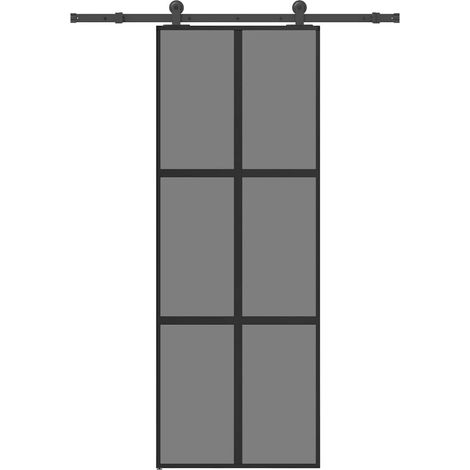 Schiebetür mit Beschlag 76x205 cm Hartglas & Aluminium