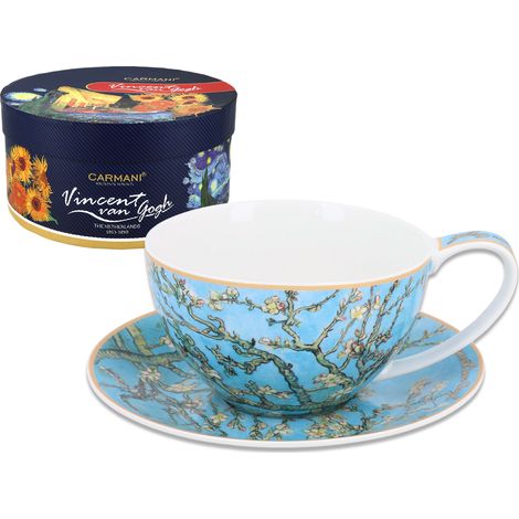 Tazza con piattino, mandorlo fiorito di Van Gogh, in porcellana, idea regalo (1/3)