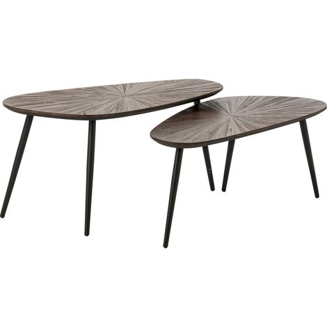 Set de 2 tables basses ovales en bois - marron foncé et noir (1/5)