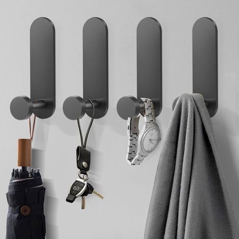 Haken mit Klebebefestigung – Nicht spezifiziert – 4er-Set – Extra stark – Aluminium – Schwarz – MANTELHALTER (1/5)