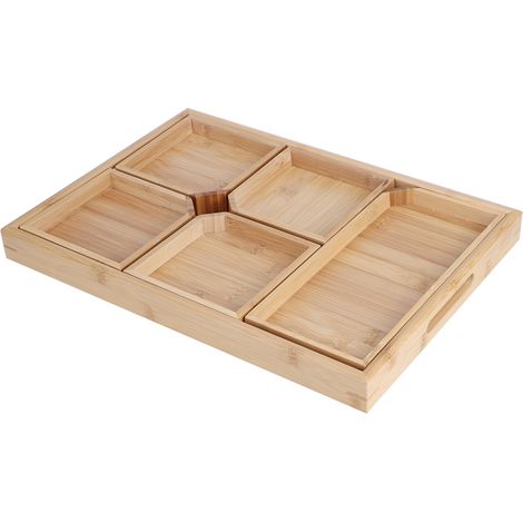 Plateau en bambou multifonction pour fruits, desserts, aliments, support de tasse à thé, vaisselle de service pour la maison (1/5)