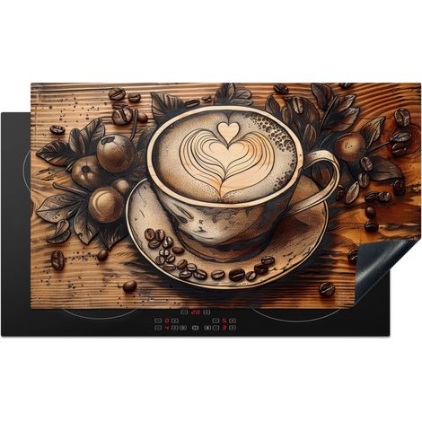 Induction Hob Protector Coffee - Vintage - Brown - Cup - Wood 91.2x52 cm