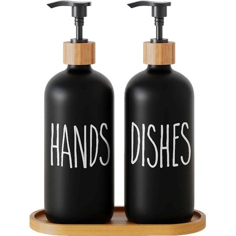 Set composto da due pezzi: dispenser di sapone, flacone per detersivo per piatti da lavello, flacone in vetro per sapone liquido per le mani, complemento d'arredo bagno in stile country moderno. (1/5)