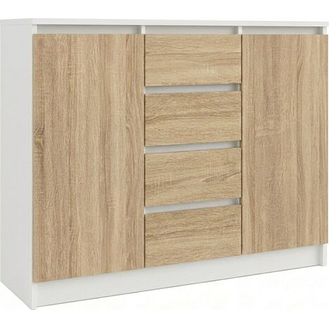 Kommode 120 cm Weiß Sonoma 4 Schubladen 2 Türen Sideboard 2D4S (1/5)