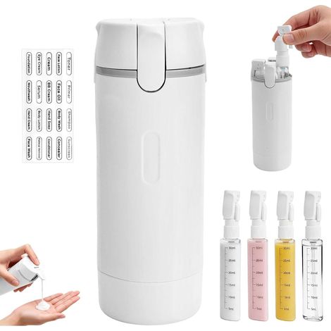 Distributeur de voyage 4 en 1 - Mini distributeur de shampooing avec échelle et étiquette - Récipient portable pour shampooing, lotion, après-shampoing