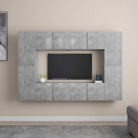8-tlg. TV-Schrank-Set Betongrau Holzwerkstoff