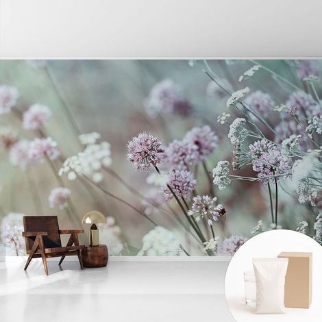 Tapete Vliestapete mit Kleber - abwaschbar - Arbeitszimmer - Esszimmer- Top Qualität Wiesenblumen 416x254 cm (1/5)