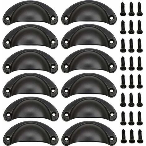12 Pieces Shell Door Handle, Retro Door Handles, Traditional Half-Moon Furniture Handles with Screws, for Drawer, Cabinet, Dresser (Black) (1/5)