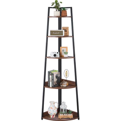 VEVOR Libreria Angolare a 5 Ripiani, Scaffale ad Angolo Alta per Piante, Mensole da Parete a Torre con Struttura in Metallo e Ripiani in Legno, per Camera da Letto, Soggiorno, Ufficio
