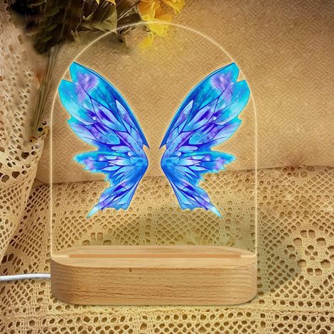 Veilleuse en forme d'arc avec ailes de fée bleues irisées Lampe LED 3 couleurs Décoration chambre bébé Cadeau fille garçon (1/5)