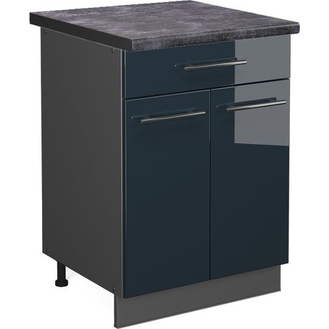 Mobile lavello cucina Fame-Line, Blu scuro lucido, 80 cm , PL Rovere, Vicco