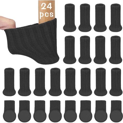 24 Stück Hochelastische Stuhlsocken mit Filzgleitern, Antirutsch Pads, Beinschutz & Bodenschoner (Schwarz)