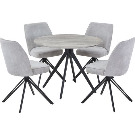 Aspen Grey Oak Round Table & 4 Light Grey Swivel Dining Chairs - Upholstery Fabric - L69 x W46 x H92 cm
