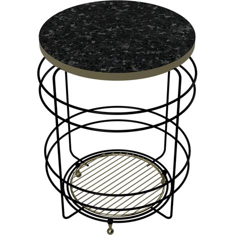 Mesa auxiliar con cesta de almacenaje 55 x 40 cm efecto mármol negro y dorado 030010943
