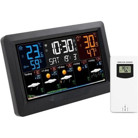 Station météo connectée WiFi sans fil – Prévisions 5 jours – Écran 4 luminosités réglables – Capteur intérieur extérieur – Thermomètre hygromètre (1/5)
