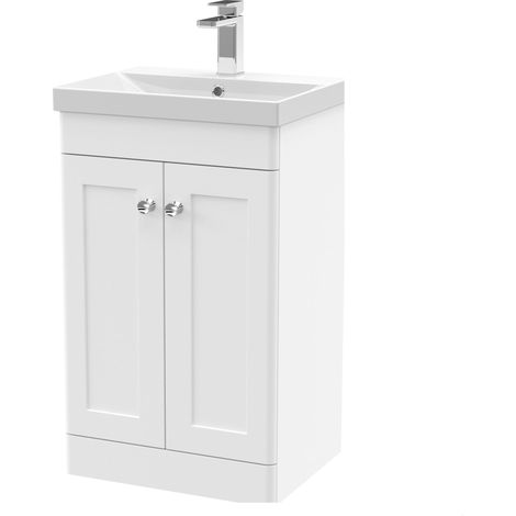 Swynnerton Traditional 2 Door Floor Standing Vanity Unit with Thin Edge Basin, Satin White, 500mm