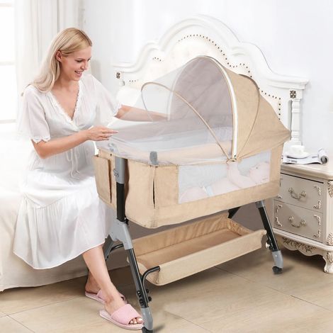 Skecten – Lit cododo bébé jusqu'à 9 kg – Réglage hauteur 4 positions – Inclinaison – 4 roulettes avec freins – Tissu lin respirant