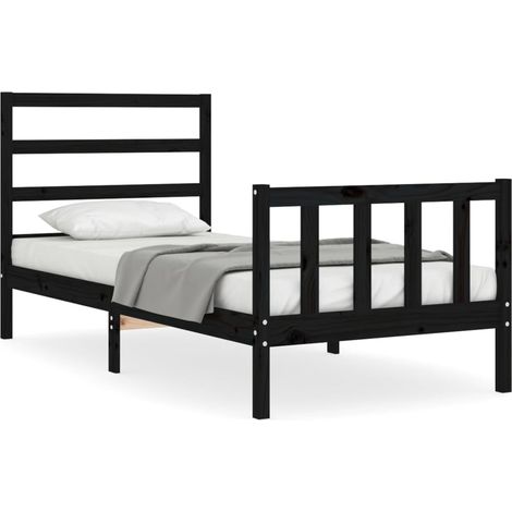 Maison Exclusive - Giroletto con Testiera Nero Small Single in Legno Massello (1/5)