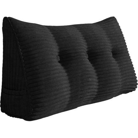 VERCART Coussin de Lecture, Oreiller Traversin Soutien Dorsal, Triangulaire Coussin à Coins, Gros Coussin Canapé, Coussin tête de Lit Dossier, Coussin de Repos Cale Dos en Velours côtelé Noir 100cm