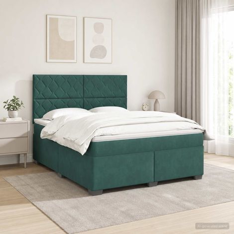 vidaXL Lit boxspring avec matelas Vert foncé 160 x 200 cm Velours (1/5)