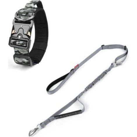 Taktisches Hundehalsband, robustes Halsband mit Metallgriff und Schnalle, verstellbares Nylonhalsband und Leine im Militärstil für das Training kleiner, mittlerer und großer Hunde (g