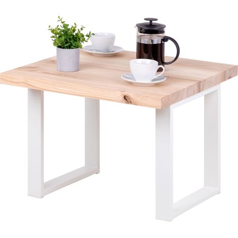 LAMO Manufaktur Table basse en bois, tabouret ou banc pour le salon 60x60x47 cm (long. x larg. x haut.), Type : Modern, Plateau : Frène Sévère, Pieds : Blanc, LKG-01-A-001-9016M (1/5)