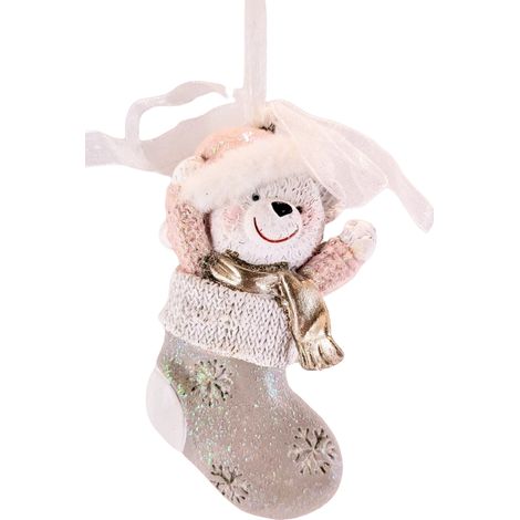 Colgante navideño OSO DE PELUCHE EN UN CALCETÍN, rosa (1/4)