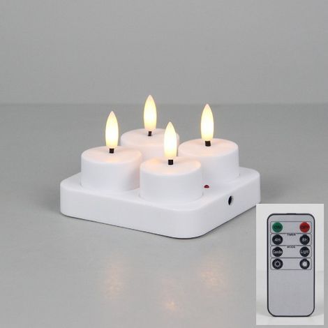 4 Bougies Chauffe-Plat LED sans Flamme – Télécommande et Station de Charge – Fonction Minuterie – Flamme Vacillante Réaliste – Pour Halloween et Fêtes (1/5)