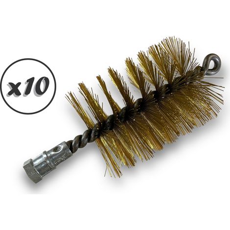 Lot de 10 Brosses à tube PRO LAITON Ø 80 mm  Raccord M12175 femelle  Ame en acier torsadé  Nettoyage brossage tube et canalisation  Kibros 41SCL80x10