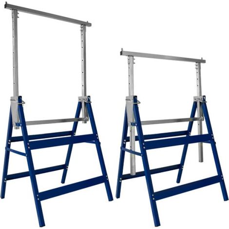 Lot De 2 Tréteaux D'Échafaudage téléscopiques Bleus - Réglable En Hauteur Et Pliables (1/5)