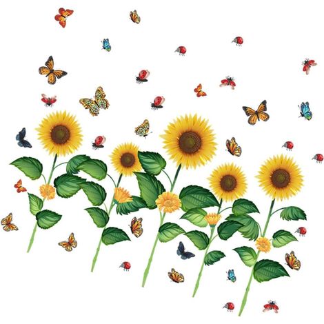 Autocollants Muraux Élégants En Pvc Motif Et Tournesol Amovibles Pour Décoration D'intérieur (1/5)
