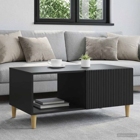 Table basse avec rangements vintage en bois d’ingénierie noir 90 x 50 x 40 cm - PANGIVO (1/5)