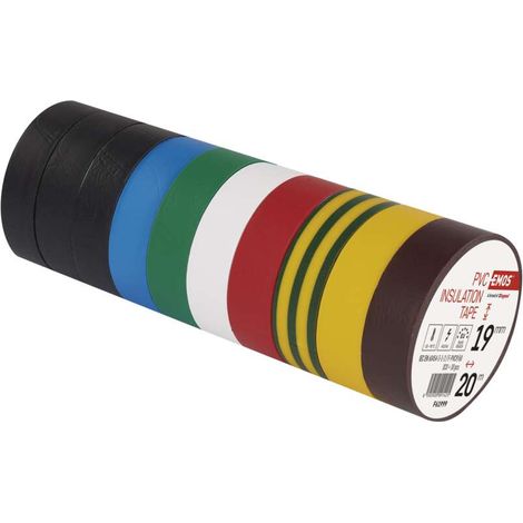 EMOS PVC-Isolierband Mix 10er Pack, 19mm x 20m, 0,13mm Bandstärke, selbstklebend, UV-beständig, wasserdichte Verbindung, F61999 (1/5)
